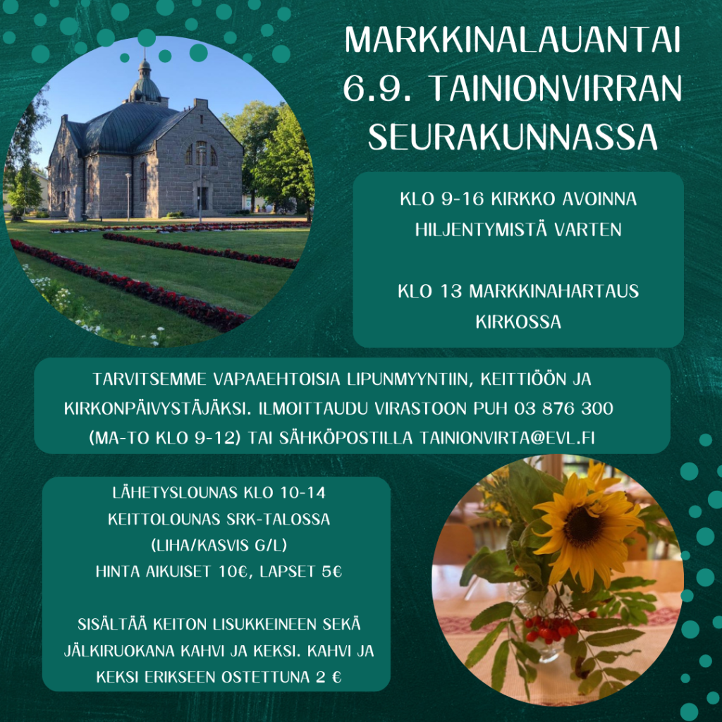 Tainion seurakunnan markkinapäivän tarjonta!